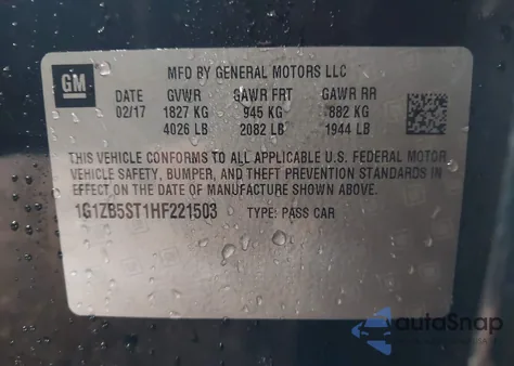 2017 Chevrolet Malibu Ls z USA, uszkodzony, nr VIN 1G1ZB5ST1HF221503